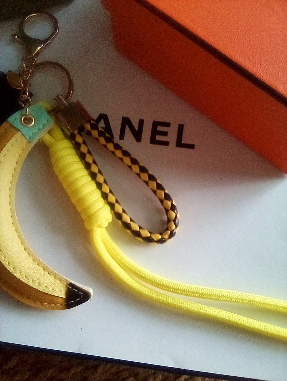 Handmade FENDI ribbon Accent Banana Yellow Rope Keychain Bag Charm - Picture 5 of 8